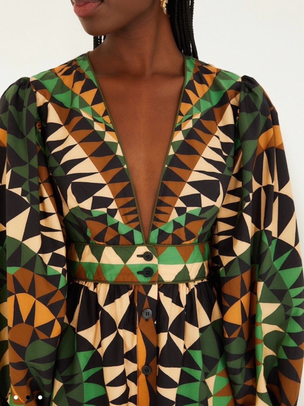 NWT FARM Rio Green Heart Deco Puff Sleeve Mini Dress Organic Cotton XL SOLD OUT! - Picture 2 of 5